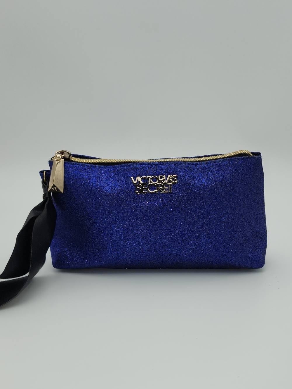 Victoria's Secret Glitter Cosmetic Pouch in Deep Blue with Gold Hardware